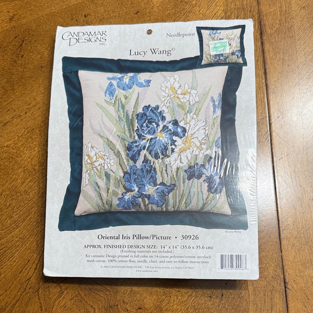 Candamar Designs Iris Needlepoint Pillow - Blue and White
